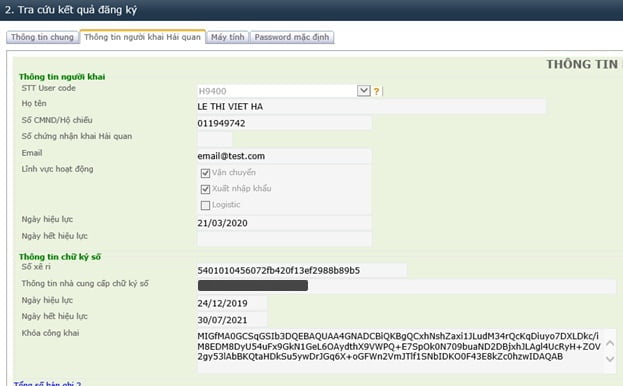 Thay đổi thông tin CKS trên tài khoản quản trị