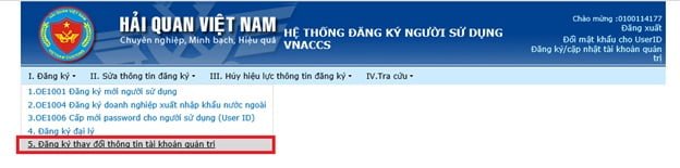 Thay đổi thông tin CKS trên tài khoản quản trị
