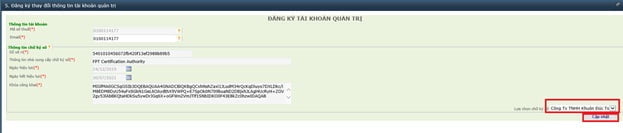 Thay đổi thông tin CKS trên tài khoản quản trị