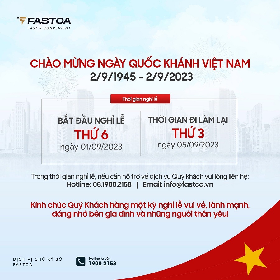 Thông báo về lịch nghỉ hoạt động nhân dịp Quốc khánh 2/9