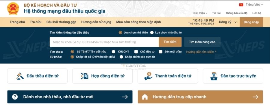 Quy trình đăng ký trên hệ thống mạng đấu thầu quốc gia - bước 1