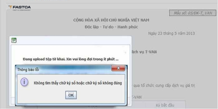 Lỗi không tìm thấy chữ ký số