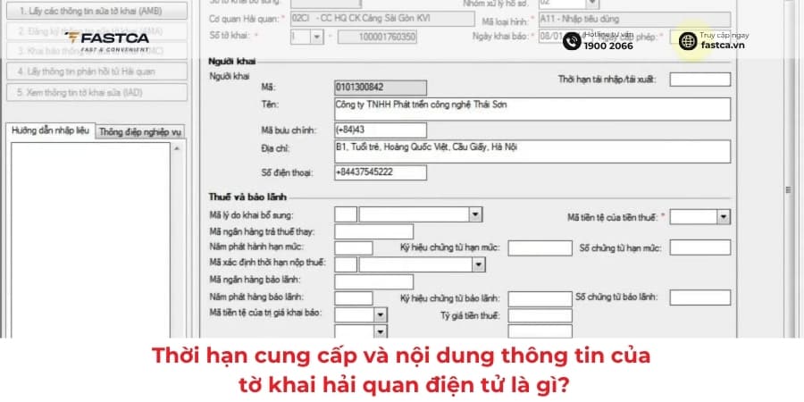 Thời hạn cung cấp và nội dung thông tin của tờ khai hải quan điện tử là gì?