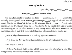 Mẫu đơn dự thầu