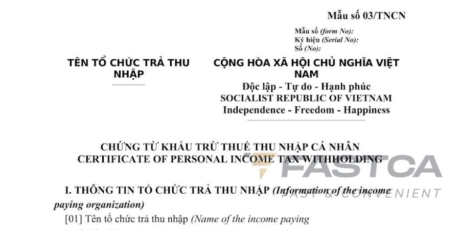 Mẫu Chứng từ khấu trừ thuế thu nhập cá nhân mới nhất