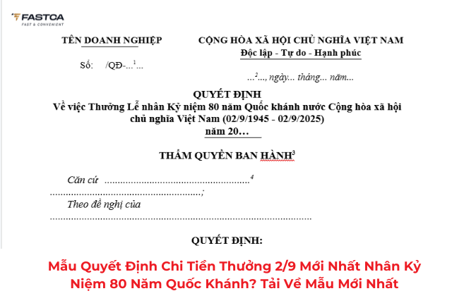 mẫu quyết định chi tiền thưởng 2/9
