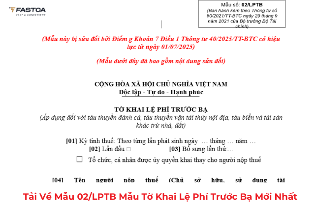 Mẫu 02/LPTB - mẫu tờ khai lệ phí trước bạ