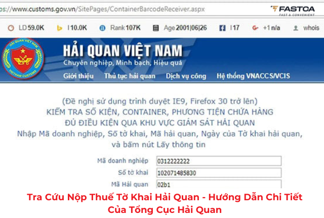 tra cứu nộp thuế tờ khai hải
