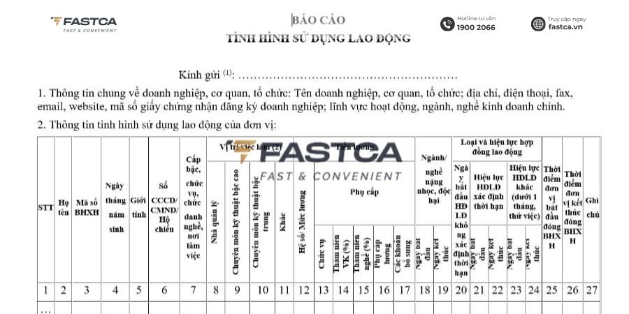 mẫu báo cáo tình hình sử dụng lao động 6 tháng cuối năm