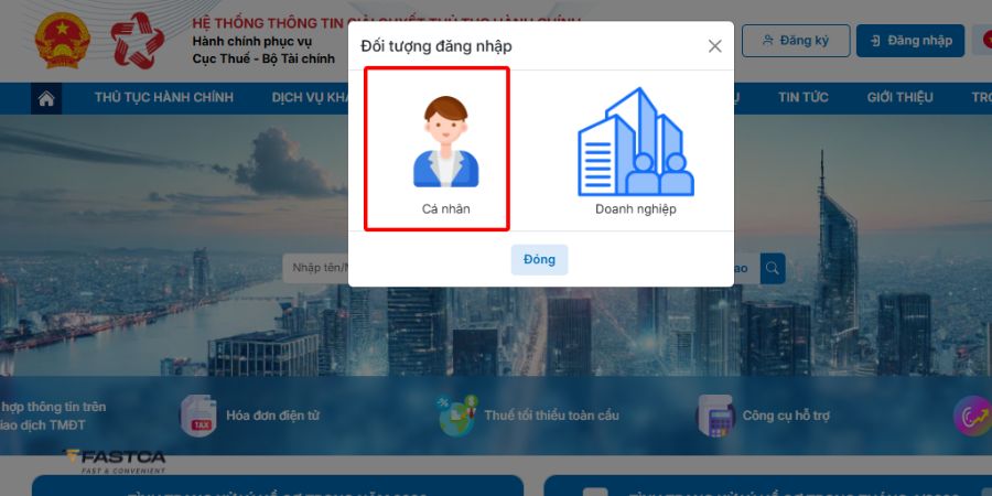 cá nhân nộp tờ khai quyết toán thuế tncn trên dịch vụ công - bước 2