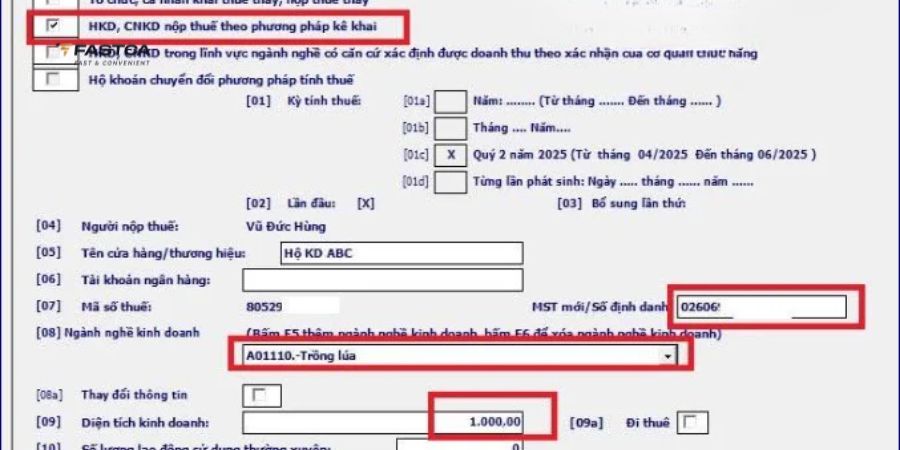 cách lập tờ khai 01/cnkd trên htkk - bước 6
