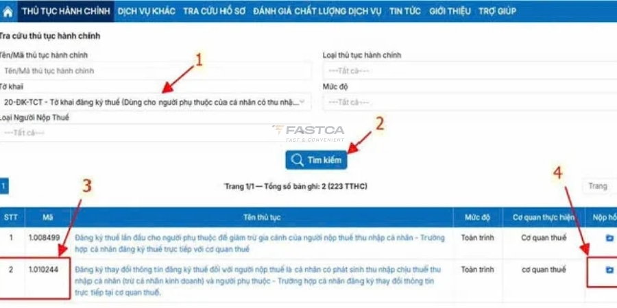 báo giảm người phụ thuộc trên dịch vụ công - bước 2