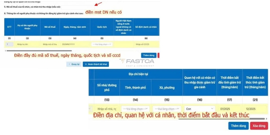 báo giảm người phụ thuộc trên dịch vụ công - bước 3