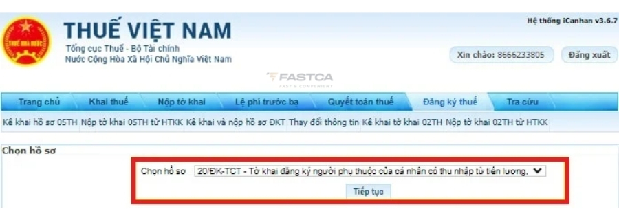 cách đăng ký người phụ thuộc đã có mã số thuế trên thuế điện tử - bước 4