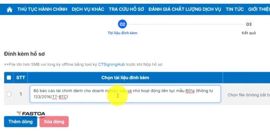 cách nộp bổ sung thuyết minh báo cáo tài chính trên dịch vụ công - bước 6