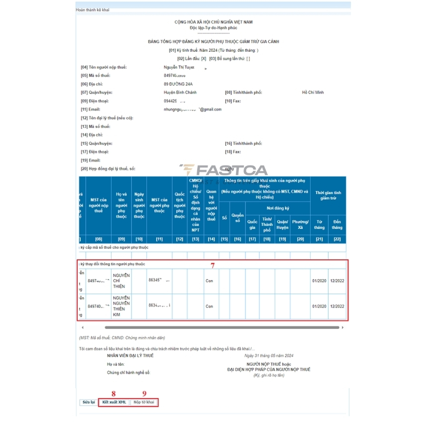 kiểm tra thông tin hủy người phụ thuộc trên thuế điện tử