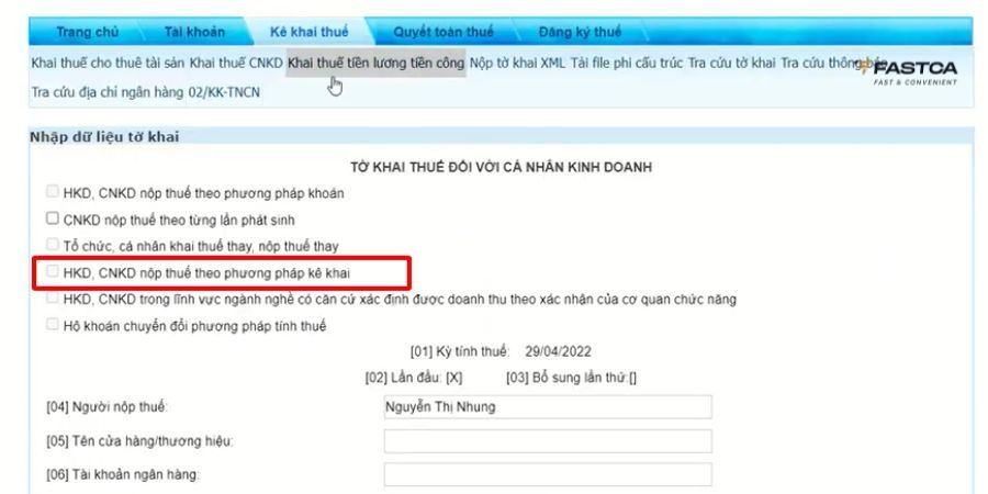 kê khai thuế hộ kinh doanh online qua thuế điện tử - bước 4