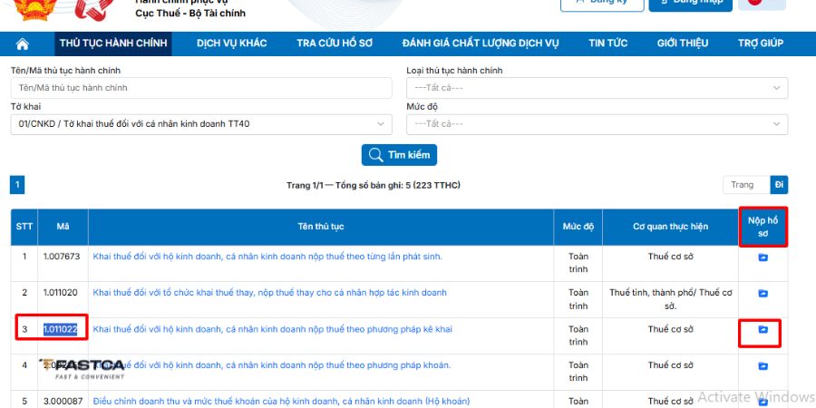 Kê khai thuế hộ kinh doanh quý I.2026 Qua Dịch vụ công về Thuế - Bước 3