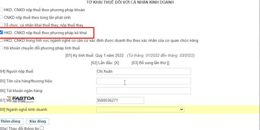 Kê khai thuế hộ kinh doanh quý I.2026 Qua Dịch vụ công về Thuế - Bước 6