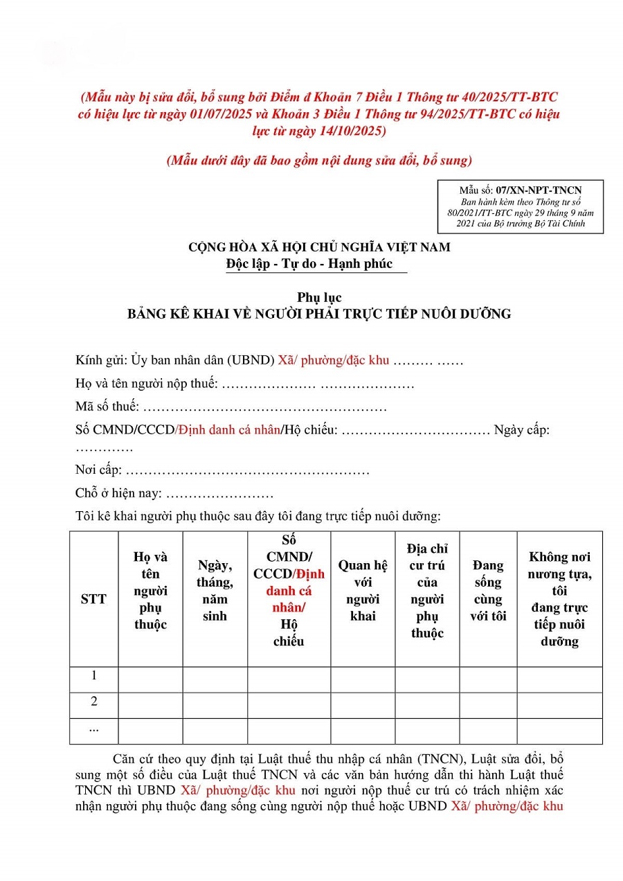 mẫu 07/xn-npt-tncn theo thông tư 80