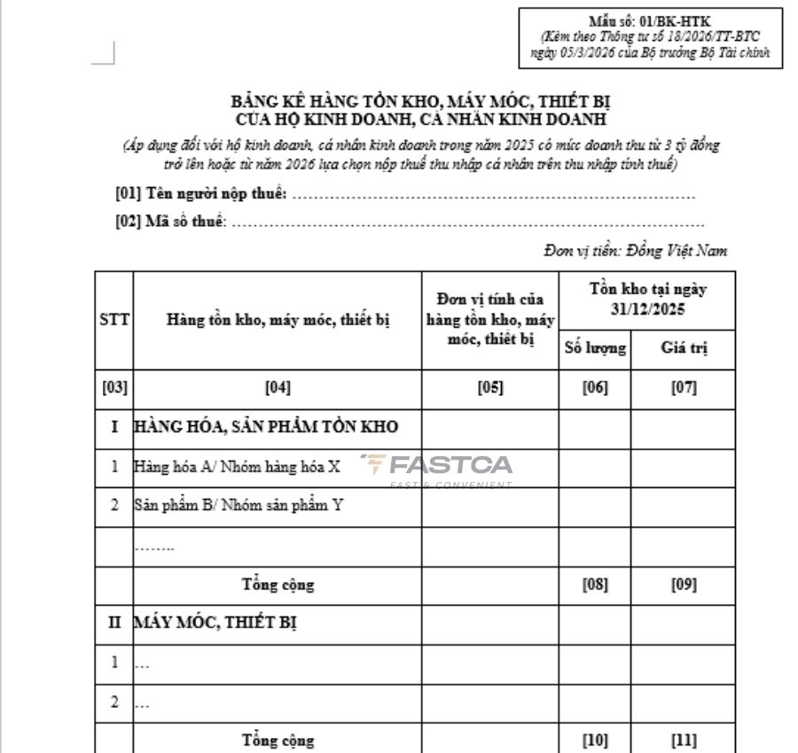 mẫu số 01/bk-htk bảng kê hàng tồn kho hộ kinh doanh