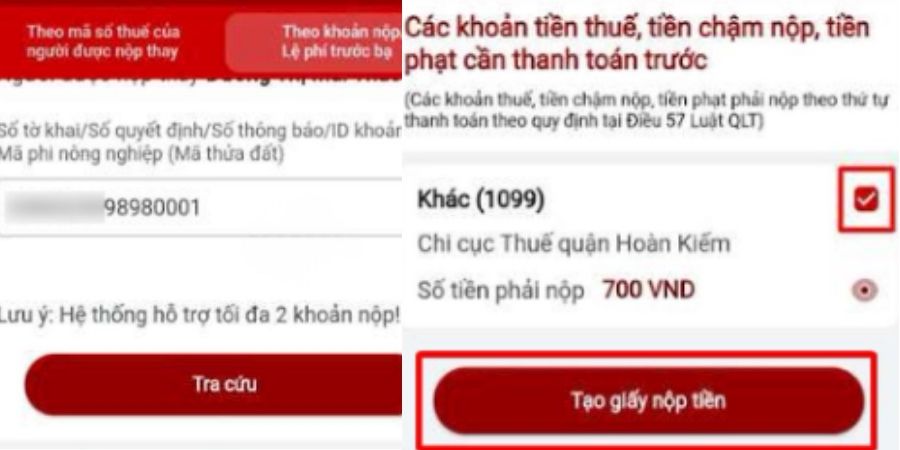 Cách nộp thuế thay cho hộ kinh doanh theo mã hồ sơ khoản nộp hoặc lệ phí trước bạ - bước 3