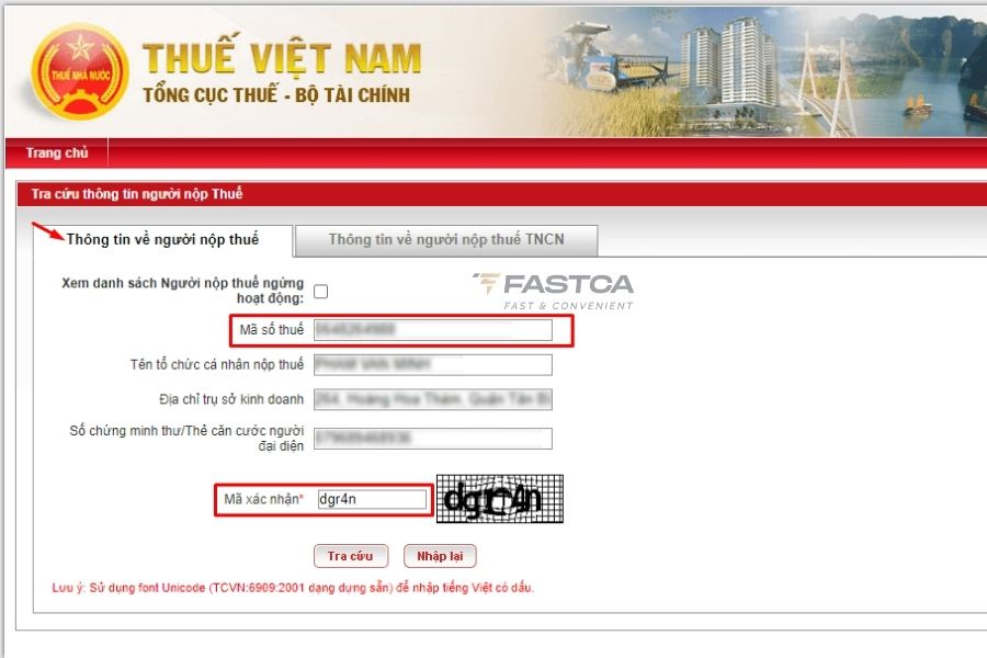 tra cứu giấy phép hộ kinh doanh qua tổng cục thuế - bước 2