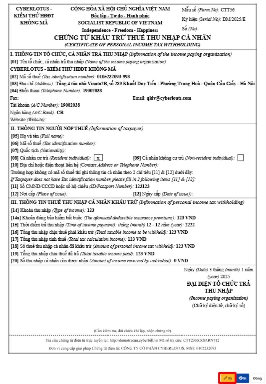 cách lập và xuất chứng từ khấu trừ thuế tncn từ phần mềm xcyber bill - 6
