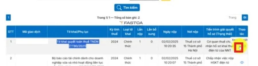 cách nộp lại báo cáo tài chính trên dịch vụ công - bước 4.1