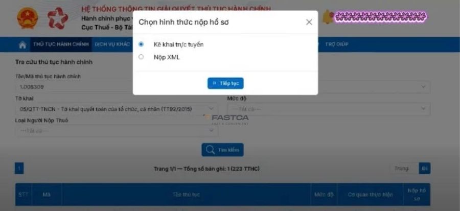 cách nộp tờ khai 05/qtt-tncn trên dịch vụ công - bước 5