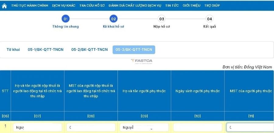 cách nộp tờ khai 05/qtt-tncn trên dịch vụ công - bước 9.1