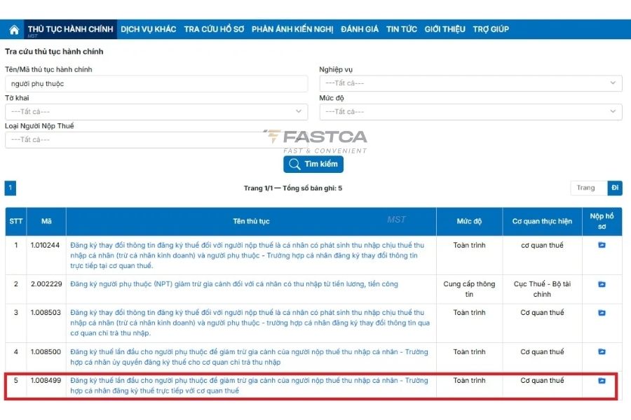 cá nhân tự đăng ký người phụ thuộc qua dịch vụ công - bước 3