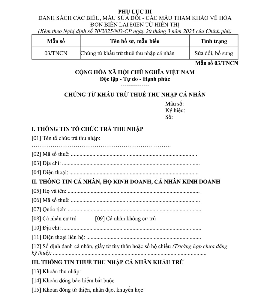 mẫu 03/tncn - mẫu chứng từ khấu trừ thuế tncn mới nhất