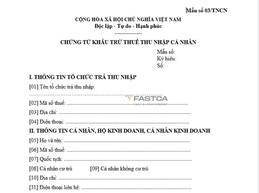 Mẫu chứng từ khấu trừ thuế TNCN điện tử mới nhất