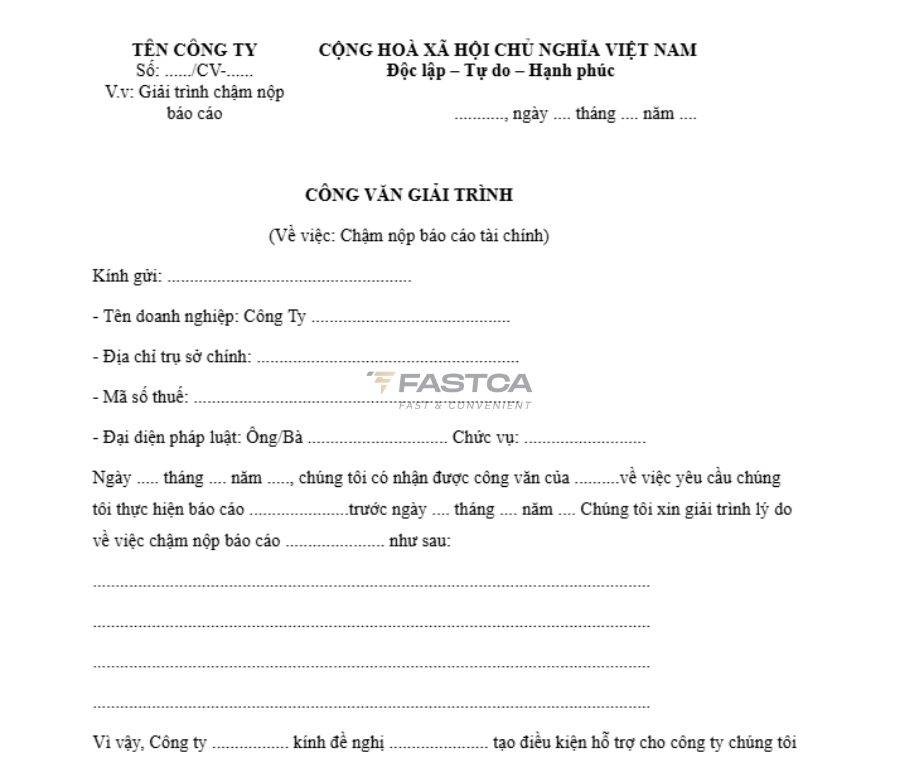 Mẫu giải trình chậm nộp báo cáo tài chính