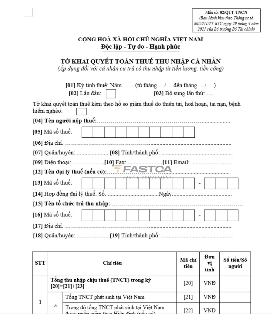 mẫu tờ khai 02/qtt-tncn mới nhất