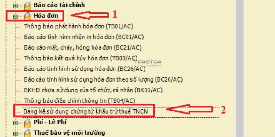 cách nộp báo cáo sử dụng chứng từ khấu trừ thuế tncn qua htkk - bước 1