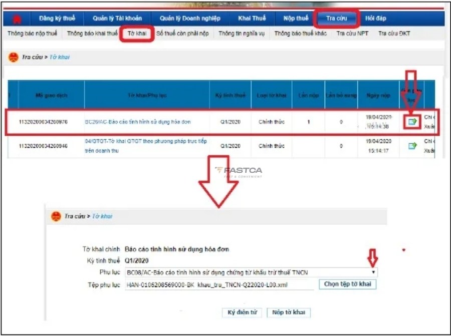 cách nộp báo cáo sử dụng chứng từ khấu trừ thuế tncn qua htkk - bước 2