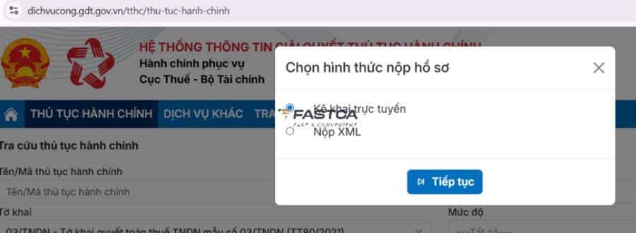 cách nộp thuyết minh báo cáo tài chính trên dịch vụ công - bước 2.2