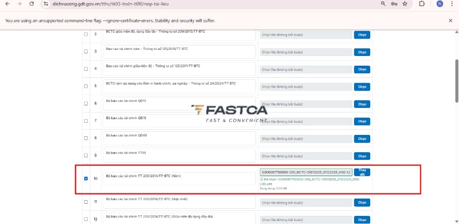 cách nộp thuyết minh báo cáo tài chính trên dịch vụ công - bước 4.1