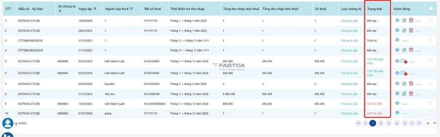 theo dõi trạng thái chứng từ khấu trừ thuế tncn với cơ quan thuế