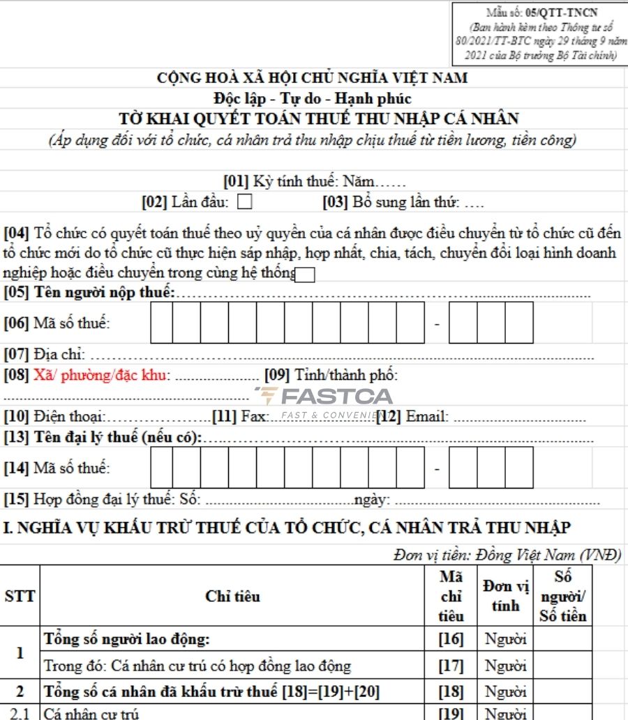 tờ khai 05/qtt-tncn cho doanh nghiệp