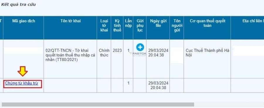 tra cứu chứng từ khấu trừ thuế tncn qua thuế điện tử - bước 3.2
