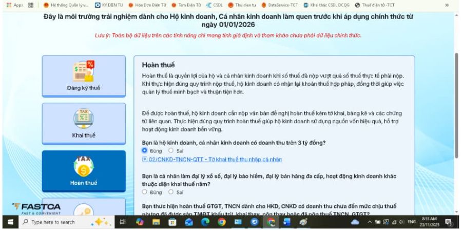 Cách hoàn thuế hộ kinh doanh - Bước 1.2