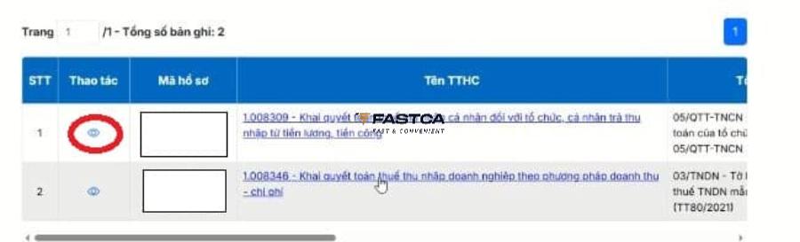 cách lấy tờ khai quyết toán thuế TNCN đã nộp qua dịch vụ công - bước 1