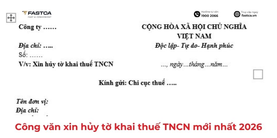 công văn xin hủy tờ khai thuế tncn