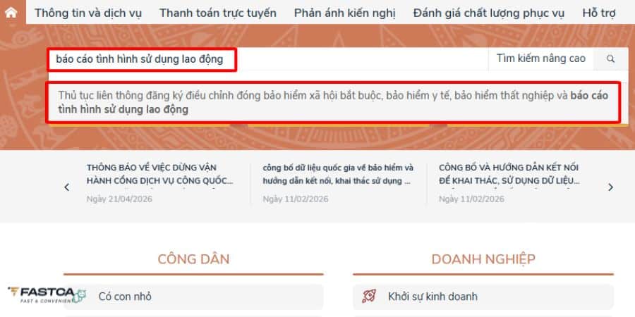 nôp báo cáo tình hình sử dụng lao động 6 tháng đầu năm qua dịch vụ công - bước 3