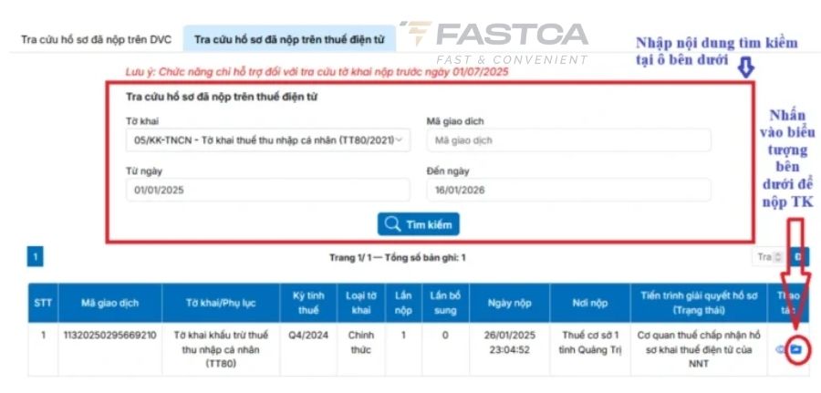 Nộp tờ khai bổ sung quyết toán thuế TNCN trên Dịch vụ công - bước 3