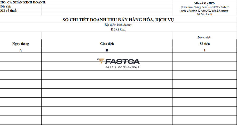 Sổ kế toán cho hộ kinh doanh từ 500 triệu dưới 1 tỷ - Mẫu Sổ S1a-HKD