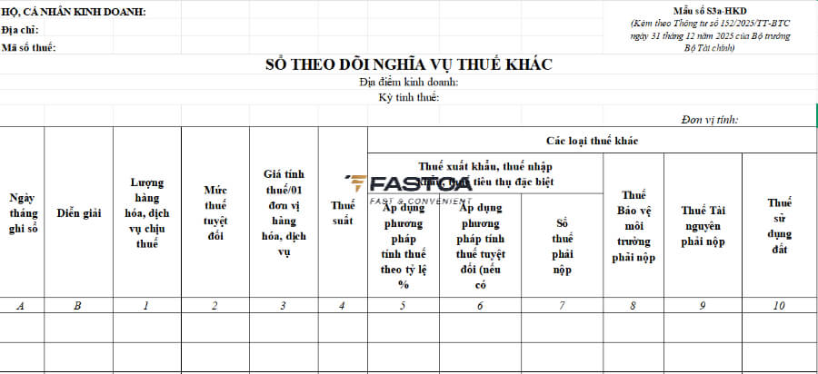 Sổ kế toán cho hộ kinh doanh từ 500 triệu dưới 1 tỷ - Mẫu Sổ S3a-HKD